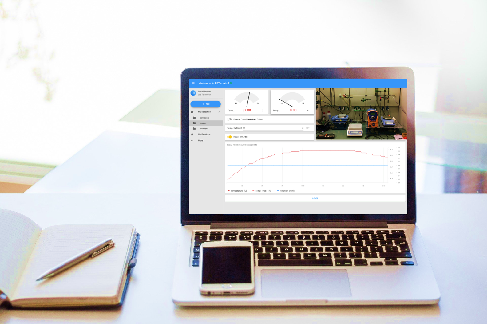 Advantages of lab monitoring, laptop with Laboperator interface